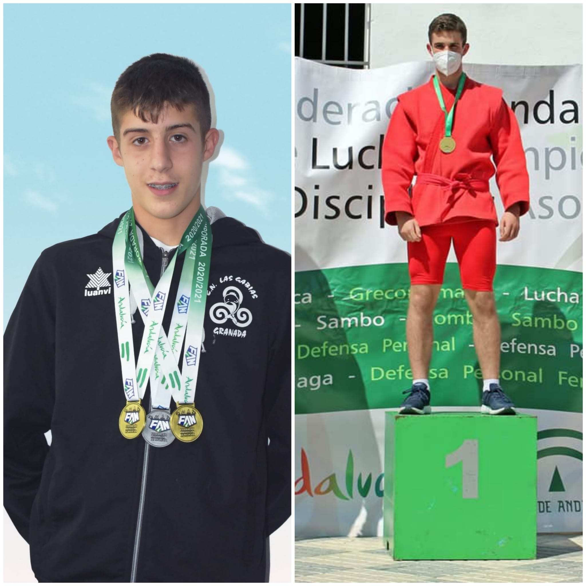 Los culleros Jorge Gómez y Hugo Molina, campeones de Andalucía en lucha sambo y natación estilo mariposa